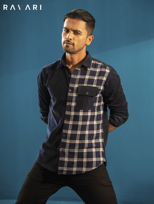 Dual-Tone Check & Corduroy Shirt